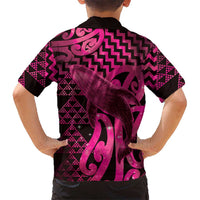 Humpback Whale Matariki New Zealand Family Matching Off Shoulder Short Dress and Hawaiian Shirt NZ Maori Paikea Poutama Luxury Pink