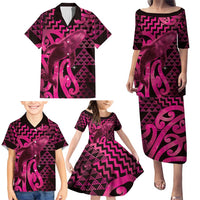 Humpback Whale Matariki New Zealand Family Matching Puletasi and Hawaiian Shirt NZ Maori Paikea Poutama Luxury Pink