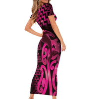 Humpback Whale Matariki New Zealand Family Matching Short Sleeve Bodycon Dress and Hawaiian Shirt NZ Maori Paikea Poutama Luxury Pink