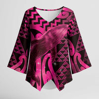 Humpback Whale Matariki New Zealand Kimono Sleeve Blouse NZ Maori Paikea Poutama Luxury Pink