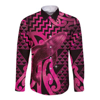 Humpback Whale Matariki New Zealand Long Sleeve Button Shirt NZ Maori Paikea Poutama Luxury Pink