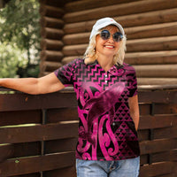 Humpback Whale Matariki New Zealand Women Polo Shirt NZ Maori Paikea Poutama Luxury Pink