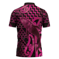 Humpback Whale Matariki New Zealand Zipper Polo Shirt NZ Maori Paikea Poutama Luxury Pink