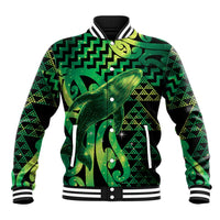 Humpback Whale Matariki New Zealand Baseball Jacket NZ Maori Paikea Poutama Luxury Green