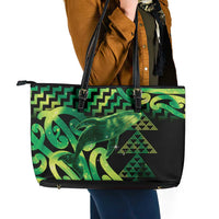 Humpback Whale Matariki New Zealand Leather Tote Bag NZ Maori Paikea Poutama Luxury Green