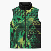 Humpback Whale Matariki New Zealand Sleeveless Puffer Jacket NZ Maori Paikea Poutama Luxury Green