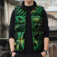 Humpback Whale Matariki New Zealand Sleeveless Puffer Jacket NZ Maori Paikea Poutama Luxury Green