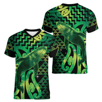 Humpback Whale Matariki New Zealand Women V-Neck T-Shirt NZ Maori Paikea Poutama Luxury Green