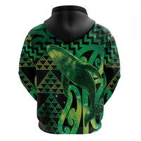 Humpback Whale Matariki New Zealand Zip Hoodie NZ Maori Paikea Poutama Luxury Green