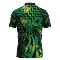 Humpback Whale Matariki New Zealand Zipper Polo Shirt NZ Maori Paikea Poutama Luxury Green