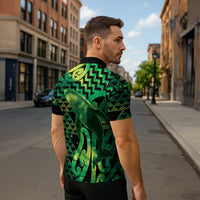 Humpback Whale Matariki New Zealand Zipper Polo Shirt NZ Maori Paikea Poutama Luxury Green