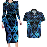 Taniko Motifs Matariki New Zealand Couples Matching Long Sleeve Bodycon Dress and Hawaiian Shirt NZ Niho Taniwha Poutama