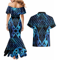 Taniko Motifs Matariki New Zealand Couples Matching Mermaid Dress and Hawaiian Shirt NZ Niho Taniwha Poutama