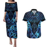 Taniko Motifs Matariki New Zealand Couples Matching Puletasi and Hawaiian Shirt NZ Niho Taniwha Poutama