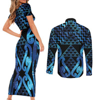 Taniko Motifs Matariki New Zealand Couples Matching Short Sleeve Bodycon Dress and Long Sleeve Button Shirt NZ Niho Taniwha Poutama