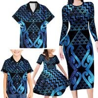 Taniko Motifs Matariki New Zealand Family Matching Long Sleeve Bodycon Dress and Hawaiian Shirt NZ Niho Taniwha Poutama