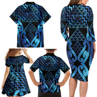 Taniko Motifs Matariki New Zealand Family Matching Long Sleeve Bodycon Dress and Hawaiian Shirt NZ Niho Taniwha Poutama