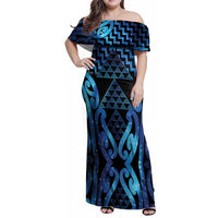 Taniko Motifs Matariki New Zealand Family Matching Off Shoulder Maxi Dress and Hawaiian Shirt NZ Niho Taniwha Poutama