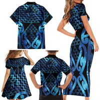 Taniko Motifs Matariki New Zealand Family Matching Short Sleeve Bodycon Dress and Hawaiian Shirt NZ Niho Taniwha Poutama
