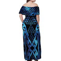 Taniko Motifs Matariki New Zealand Off Shoulder Maxi Dress NZ Niho Taniwha Poutama