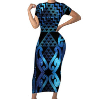 Taniko Motifs Matariki New Zealand Short Sleeve Bodycon Dress NZ Niho Taniwha Poutama