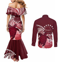 Cook Islands Mangaia Gospel Day Couples Matching Mermaid Dress and Long Sleeve Button Shirt Polynesian Art With Sea Turtle LT14 - Polynesian Pride
