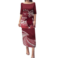 Cook Islands Mangaia Gospel Day Puletasi Polynesian Art With Sea Turtle LT14 Long Dress Maroon - Polynesian Pride