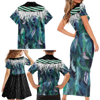 Aotearoa Korowai Motif Family Matching Short Sleeve Bodycon Dress and Hawaiian Shirt Hei Tiki Poutama Maori Pattern