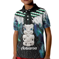 Aotearoa Korowai Motif Kid Polo Shirt Hei Tiki Poutama Maori Pattern LT14 Kid Turquoise - Polynesian Pride