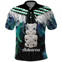 Aotearoa Korowai Motif Polo Shirt Hei Tiki Poutama Maori Pattern LT14 Turquoise - Polynesian Pride