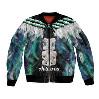 Aotearoa Korowai Motif Sleeve Zip Bomber Jacket Hei Tiki Poutama Maori Pattern