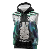 Aotearoa Korowai Motif Sleeveless Zip Hoodie Hei Tiki Poutama Maori Pattern LT14