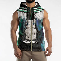 Aotearoa Korowai Motif Sleeveless Zip Hoodie Hei Tiki Poutama Maori Pattern - Polynesian Pride