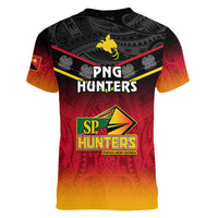Papua New Guinea Rugby Women V Neck T Shirt PNG Hunters Polynesian Black LT14 - Polynesian Pride