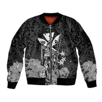 Polynesian Pride King Kamehameha Day Hawaii Sleeve Zip Bomber Jacket Polynesia Tribal Kanaka And Hibiscus Black LT14 Unisex Black - Polynesian Pride