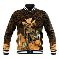 Polynesian Pride King Kamehameha Day Hawaii Baseball Jacket Polynesia Tribal Kanaka And Hibiscus Gold LT14 Unisex Gold - Polynesian Pride