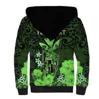 Personalised King Kamehameha Day Hawaii Sherpa Hoodie Polynesia Tribal Kanaka And Hibiscus Green LT14 - Polynesian Pride