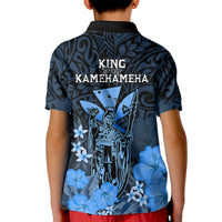 Polynesian Pride King Kamehameha Day Hawaii Kid Polo Shirt Polynesia Tribal Kanaka And Hibiscus Blue LT14 - Polynesian Pride
