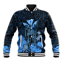 Personalised King Kamehameha Day Hawaii Baseball Jacket Polynesia Tribal Kanaka And Hibiscus Blue LT14 Unisex Blue - Polynesian Pride