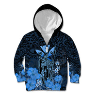 Personalised King Kamehameha Day Hawaii Kid Hoodie Polynesia Tribal Kanaka And Hibiscus Blue LT14 Zip Hoodie Blue - Polynesian Pride