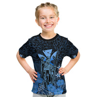 Personalised King Kamehameha Day Hawaii Kid T Shirt Polynesia Tribal Kanaka And Hibiscus Blue LT14 Blue - Polynesian Pride