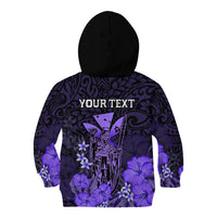 Personalised King Kamehameha Day Hawaii Kid Hoodie Polynesia Tribal Kanaka And Hibiscus Purple LT14 - Polynesian Pride