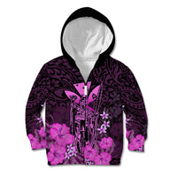 Personalised King Kamehameha Day Hawaii Kid Hoodie Polynesia Tribal Kanaka And Hibiscus Pink LT14 Zip Hoodie Pink - Polynesian Pride