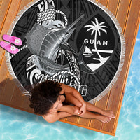 Guam Blue Marlin Fishing Beach Blanket Guahan Fish Hook Tattoo Black Version LT14 - Polynesian Pride