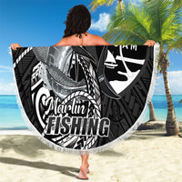 Guam Blue Marlin Fishing Beach Blanket Guahan Fish Hook Tattoo Black Version LT14 - Polynesian Pride