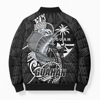 Guam Blue Marlin Fishing Bomber Puffer Jacket Guahan Fish Hook Tattoo Black Version