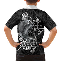 Guam Blue Marlin Fishing Family Matching Mermaid Dress and Hawaiian Shirt Guahan Fish Hook Tattoo Black Version LT14 - Polynesian Pride