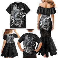 Guam Blue Marlin Fishing Family Matching Mermaid Dress and Hawaiian Shirt Guahan Fish Hook Tattoo Black Version LT14 - Polynesian Pride