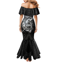 Guam Blue Marlin Fishing Family Matching Mermaid Dress and Hawaiian Shirt Guahan Fish Hook Tattoo Black Version LT14 - Polynesian Pride