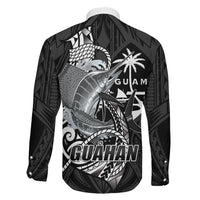 Guam Blue Marlin Fishing Family Matching Tank Maxi Dress and Hawaiian Shirt Guahan Fish Hook Tattoo Black Version